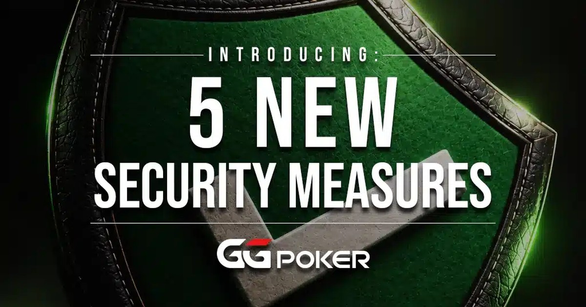 Arte oficial do GGPoker com escudo de feltro verde e o texto 5 New Security Measures